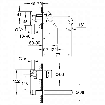 Змішувач умивальника настінний GROHE BauClassic 20292000 - фото