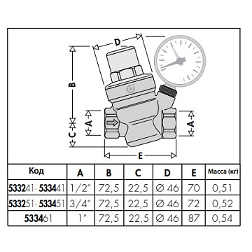 Редуктор зниження тиску Caleffi 533451H 3/4'' DN20 16бар 80°C зі з'єднанням для манометра - фото