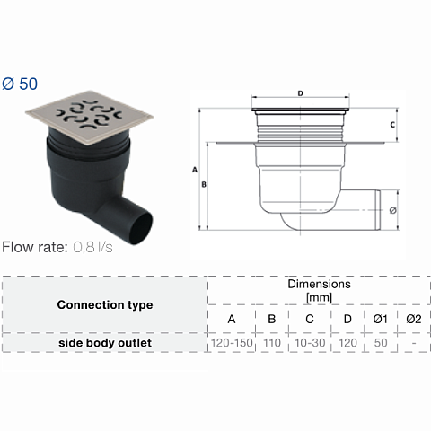 Душовий трап CAPRICORN Aqua Ambient ARCO 50 (кутовий) - фото