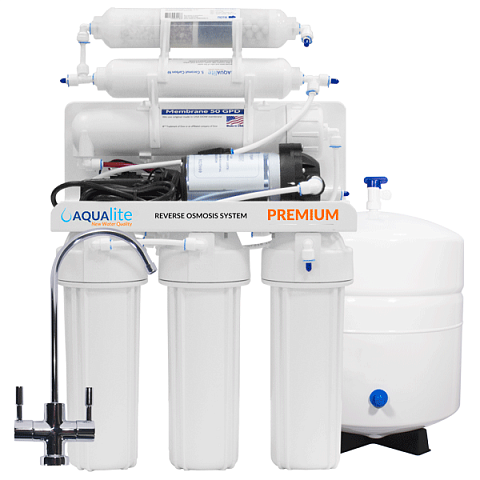 Фільтр зворотного осмосу з помпою Aqualite Premium 6-50P з мембраною Filmtec 50GPD з мінералізатором (AQP6-50P) - фото