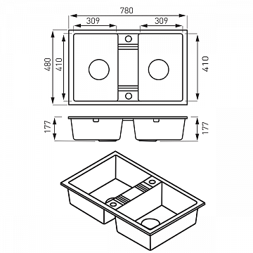 Кухонна мийка з граніту Ferro Mezzo II DRGM2/48/78SA - фото