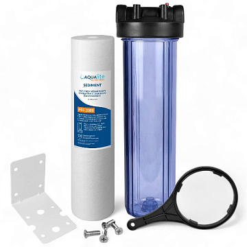 Магистральный фильтр для воды Aqualite FH20BB G1'' 45°C 8bar прозрачный (с картриджем 5mcr) - фото
