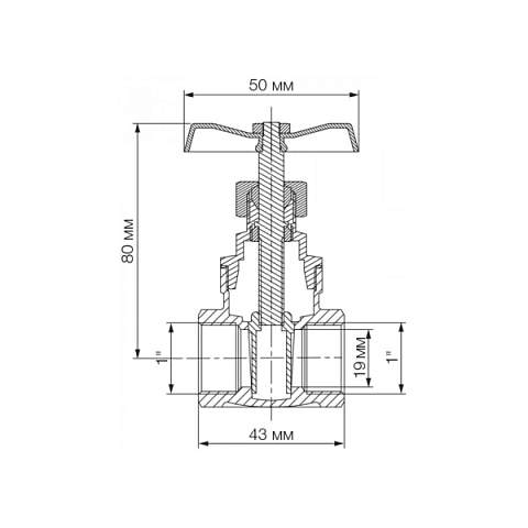 Засувка латунна Bonomi 1'' ВВ PN10 +80°C 52300008 - фото