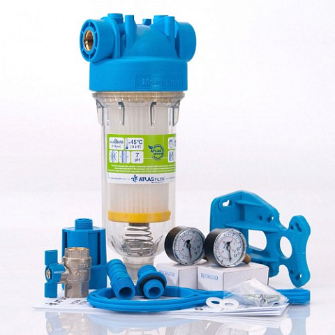 Фільтр самопромивний ATLAS FILTRI HYDRA M Ø3/4'' (латунь) з манометрами + картридж RSH 50mcr KIT RA6000121 - фото