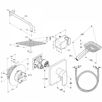 Набір змішувачів для ванної Kludi Pure&Style 7in1 406300575 - фото