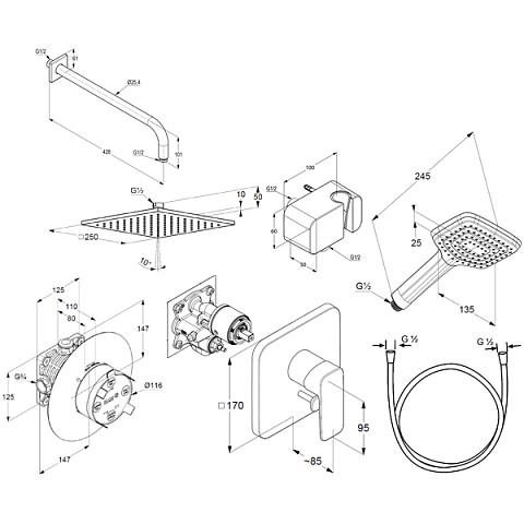 Набір змішувачів для ванної Kludi Pure&Style 7in1 406300575 - фото