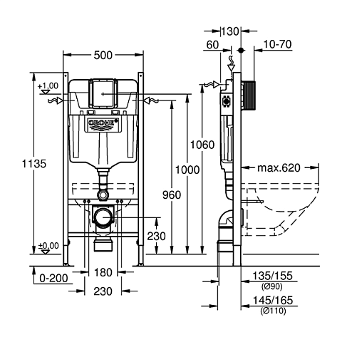 Инсталляция GROHE Rapid SL 2в1 388400WG (3884000+3855800М) - фото