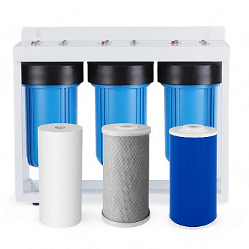 Магистральный фильтр на станине Aqualite TRIO 10BB G1'' (латунь) 45°C 8bar (с картриджами) - фото