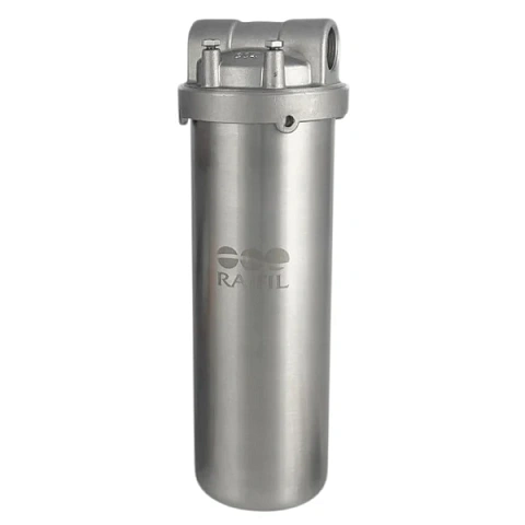 Корпус фильтра Slim 10'' HMS-10B 3/4'' из нержавеющей стали (комплект: ключ, кронштейн, саморезы) - фото