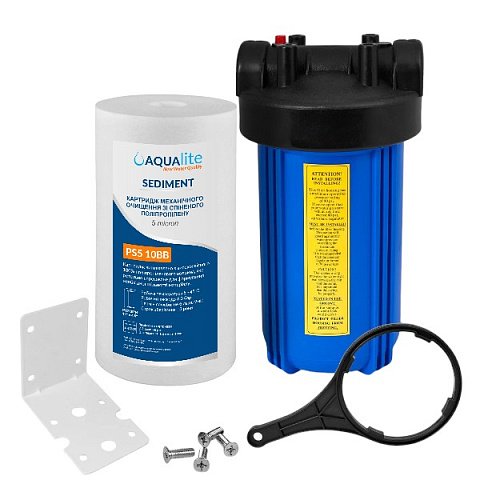 Корпус фільтру Aqualite FH10B1 (синій) Ø1'' IN 10'' 45°C 8,3bar (з картриджем механічного очищення 5мкр) - фото