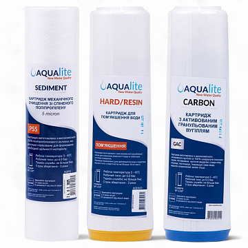 Набір картриджів Aqualite TRIO для проточних фільтрів (очищення від хлору, органіки та пом'якшення) - фото