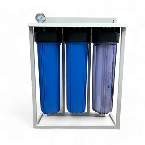 Магистральный фильтр на станине Aqualite TRIO 20BB G1'' (латунь) 45°C 8bar (с картриджами) - фото