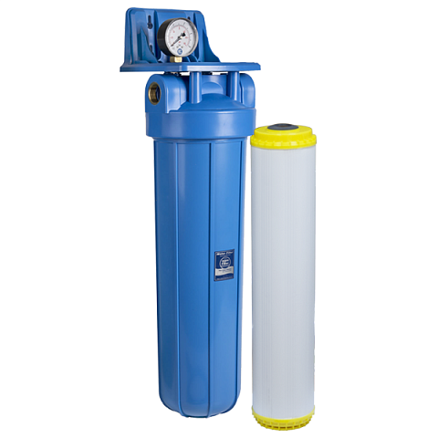 Фільтр для пом'якшення води Aquafilter FH20B1-B-WB/HARD G1'' (латунь) 20BB 45°C 8bar з манометром (картридж Aquafilter FCCST20BB) - фото