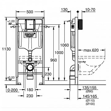 Инсталляция GROHE Rapid SL 3в1 39504000 c панелью смыва Arena S 37624000 хром - фото