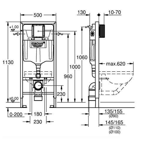 Инсталляция GROHE Rapid SL 3в1 39504000 c панелью смыва Arena S 37624000 хром - фото