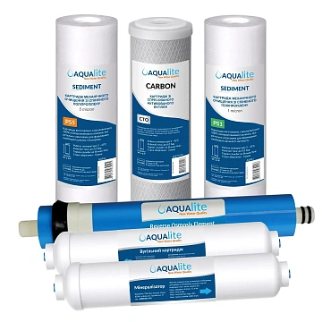 Полный набор картриджей Aqualite OSMO-6 (AQ-RO6) для осмоса с минерализатором - фото