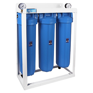 Магистральный фильтр на станине Aquafilter HHBB20B G1'' (латунь) 20BB 45°C 8bar с манометром (без картриджа) - фото