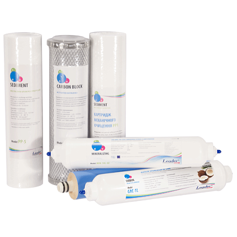 Повний набір картриджів Leader для зворотного осмосу з мінералізатором (мембрана 50GPD) - фото