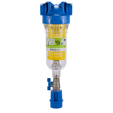 Фильтр самопромывной ATLAS FILTRI HYDRA Ø1 1/2'' (латунь) + картридж RLH 90mcr KIT RA6000023 - фото