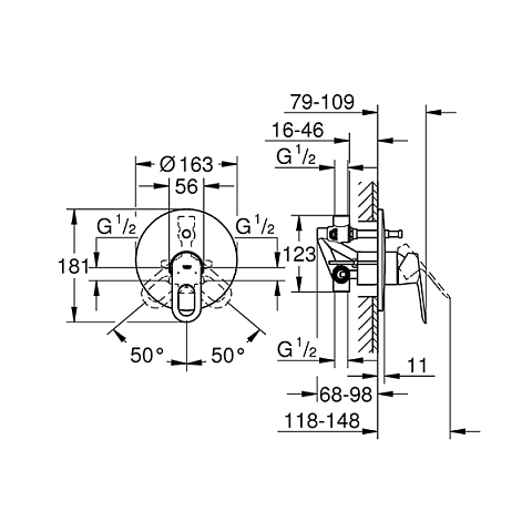 Смеситель для ванной и душа (скрытый) GROHE BauLoop 29081000 - фото