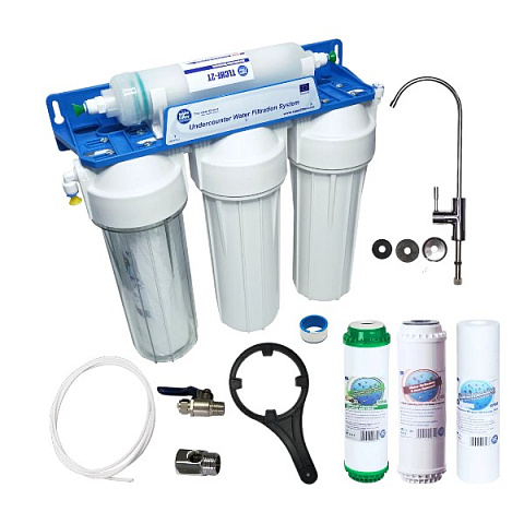 Проточный фильтр питьевой воды Aquafilter FP3-HJ-K1 с капиллярной мембраной под кухонную мойку с краном питьевой воды - фото