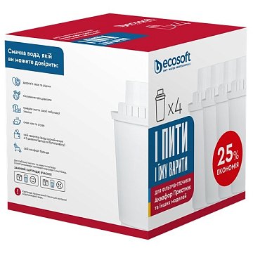 Комплект картриджей 3+1 ECOSOFT для фильтров-кувшинов Аквафор (CRVK4AQRECO) - фото
