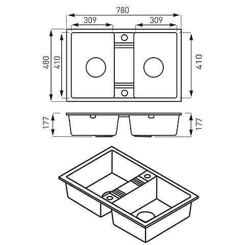Кухонная мойка из гранита Ferro Mezzo II DRGM2/48/78HA - фото