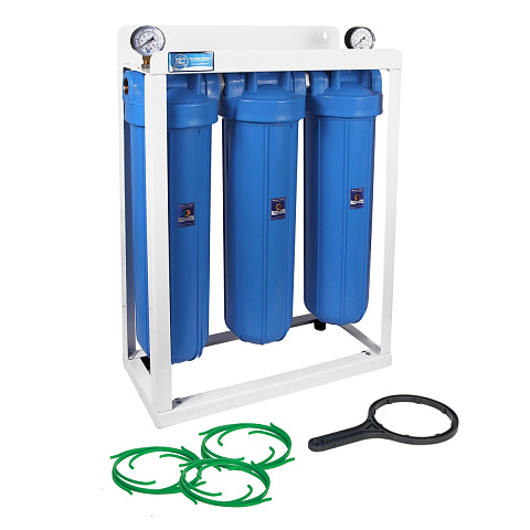 Магистральный фильтр на станине Aquafilter HHBB20B G1'' (латунь) 20BB 45°C 8bar с манометром (без картриджа) - фото