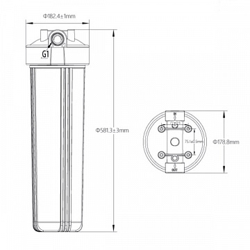 Магистральный фильтр для воды Aqualite FH20BB G1'' 45°C 8bar (с картриджем 5mcr) - фото