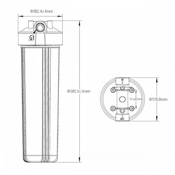 Магистральный фильтр для воды Aqualite FH20BB G1'' 45°C 8bar (с картриджем 5mcr) - фото