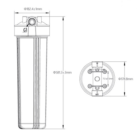 Магистральный фильтр для воды Aqualite FH20BB G1'' 45°C 8bar (с картриджем 5mcr) - фото