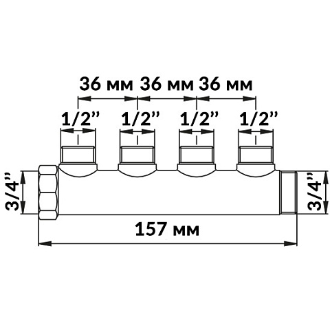 Коллектор Bianchi 204 3/4''x1/2'' с 4 выходами - фото