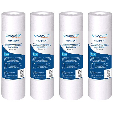 Картридж полипропиленовый Aqualite PS20 Ø60x252мм 20mcr 45°C (очистка от механических примесей) (упаковка 4шт) - фото