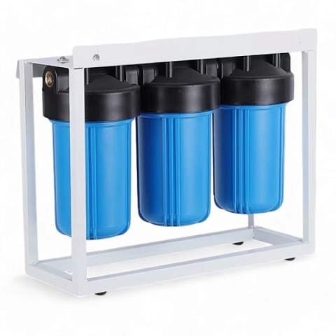 Магистральный фильтр на станине Aqualite TRIO 10BB G1'' (латунь) 45°C 8bar (с картриджами) - фото