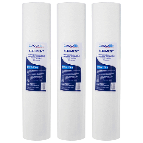 Картридж поліпропіленовий Aqualite PS20M20BB Ø107x506мм 20mcr 45°C (очищення від механічних домішок) (упаковка 3шт) - фото