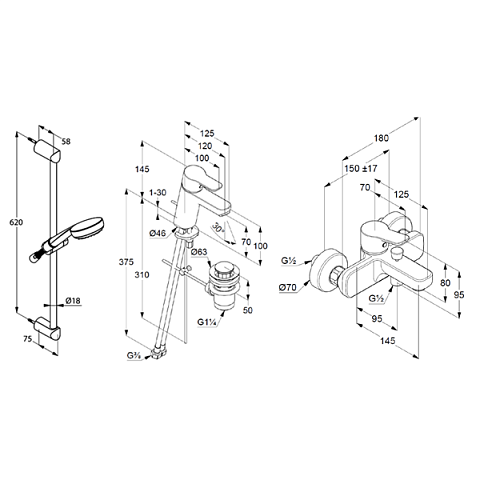 Набір змішувачів для ванної Kludi Pure&Easy 3in1 376850565 - фото