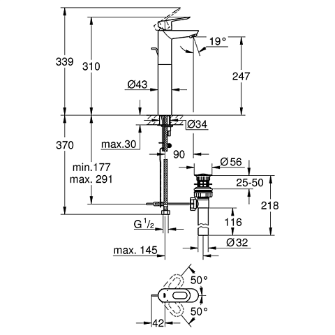 Змішувач для умивальника GROHE BauLoop 32856000 - фото