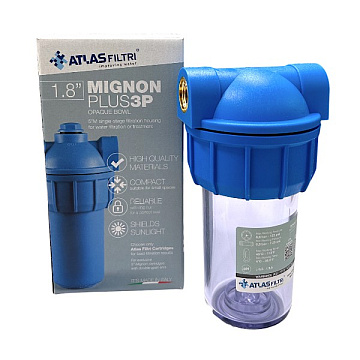 Фильтр-колба Atlas Filtri MIGNON PLUS L3P AS (прозрачная) Ø1/2" MFO (латунь) 5'' 45°C 8bar RA101P111 - фото