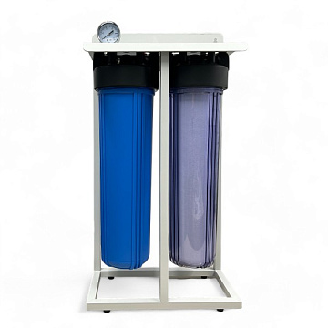 Магистральный фильтр на станине Aqualite TWIN 20BB G1'' (латунь) 45°C 8bar (с картриджами) - фото