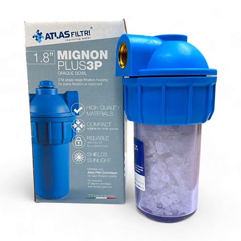 Фильтр от накипи угловой Atlas Filtri Dosafos Mignon Plus S3P G1/2'' (латунь) 5'' 35°C 5bar (с кристаллами полифосфата) RA403P511 - фото