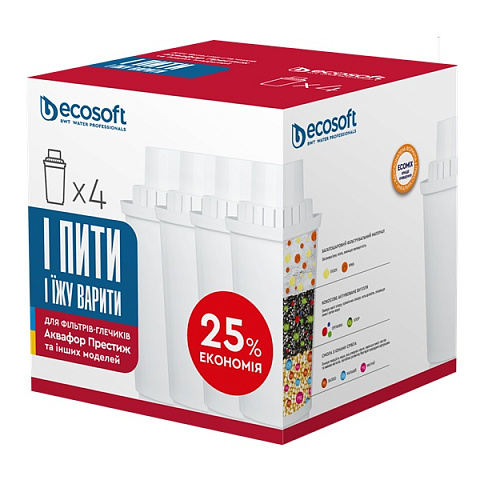 Комплект картриджів 3+1 ECOSOFT для фільтрів-глечиків Аквафор (CRVK4AQRECO) - фото