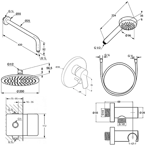 Набор смесителей для ванной Kludi Pure&Easy 7in1 376400565 - фото