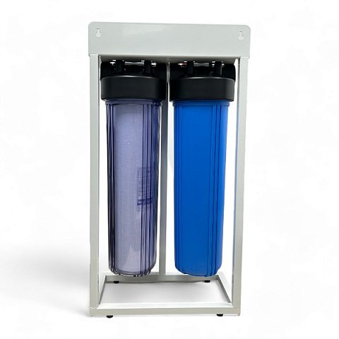 Магістральний фільтр на станині Aqualite TWIN 20BB G1'' (латунь) 45°C 8bar (з картриджами) - фото