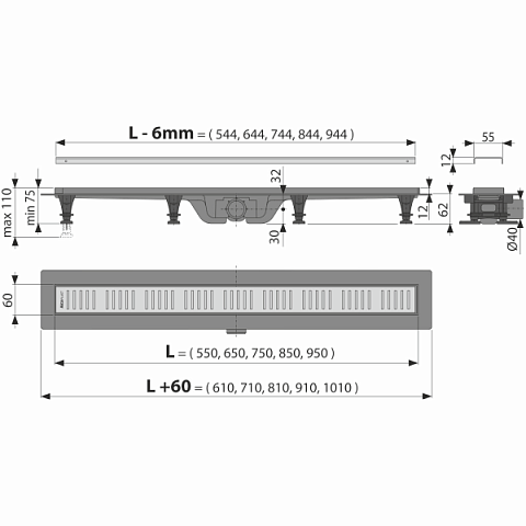 Душевой канал (сливной желоб) с решеткой AlcaPlast APZ10-850M - фото