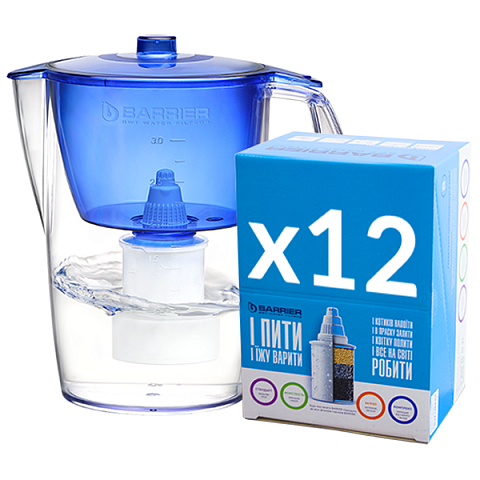 Фильтр кувшин Барьер Лайт синий жесткость (кувшин + 13 картриджей) - фото