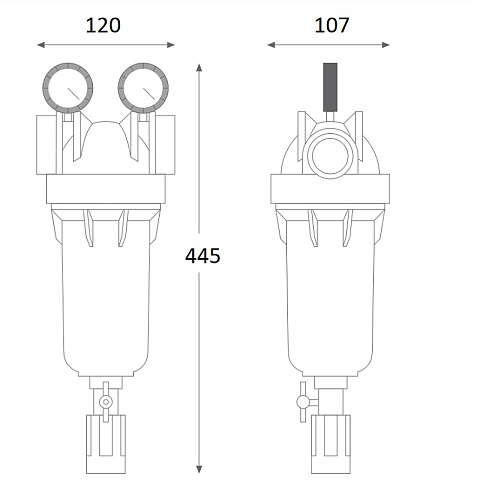 Фільтр самопромивний ATLAS FILTRI HYDRA M Ø3/4'' (латунь) з манометрами + картридж RLH 90mcr KIT RA6000111 - фото