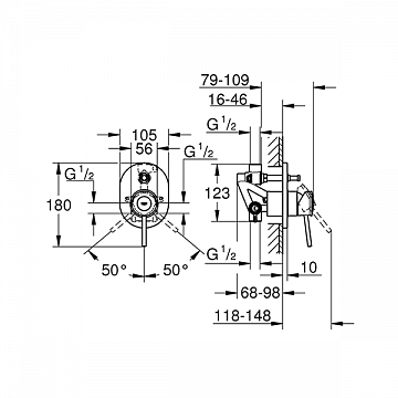 Смеситель для ванной и душа (скрытый) GROHE BauClassic 29047000 - фото