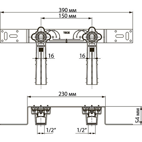 Монтажный комплект для смесителя ВР 90° TECE Flex d16-1/2'' (765130) - фото