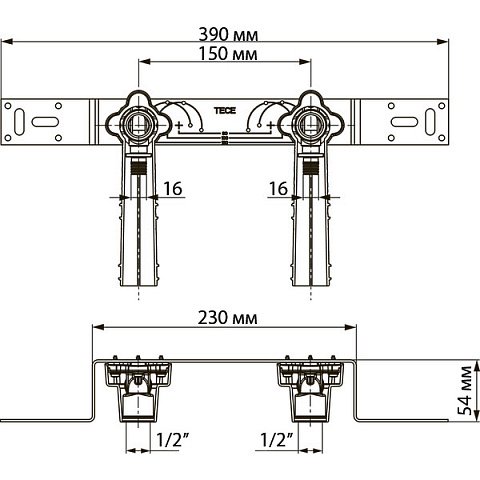 Монтажный комплект для смесителя ВР 90° TECE Flex d16-1/2'' (765130) - фото