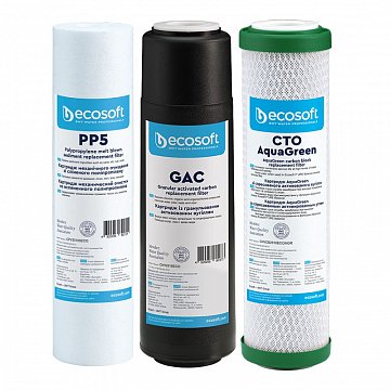 Улучшенный комплект картриджей Ecosoft 1-2-3 для фильтров обратного осмоса с функцией экономии воды (CHV3ECOAGR) - фото